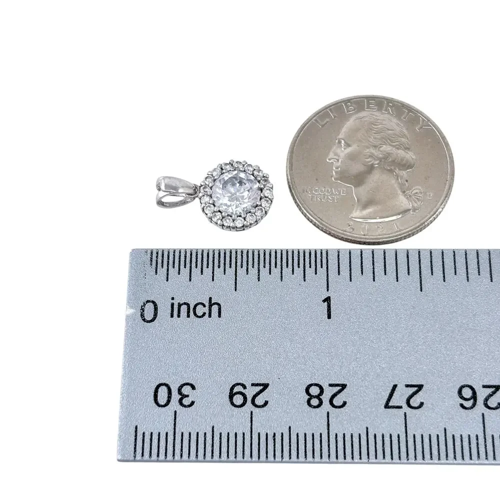 FAS Halo Cubic Zirconia Pendant | Sterling Silver 925 Thai Jewelry - Picture 5 of 10